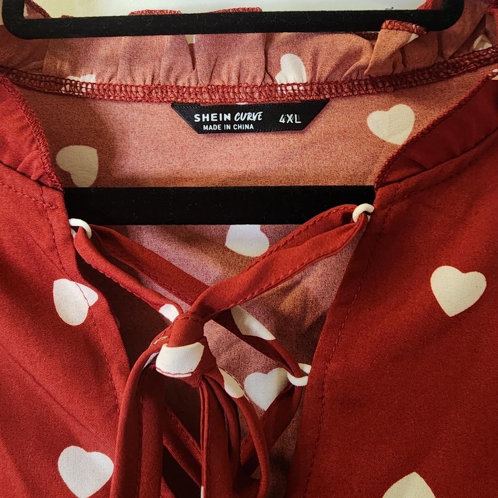 SHEIN Curve 4XL Red Heart Long Sleeve Blouse Top - Picture 2 of 5